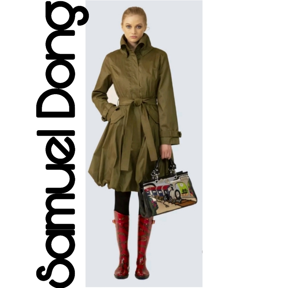 Samuel Dong Olive Green Trench Coat with Belt